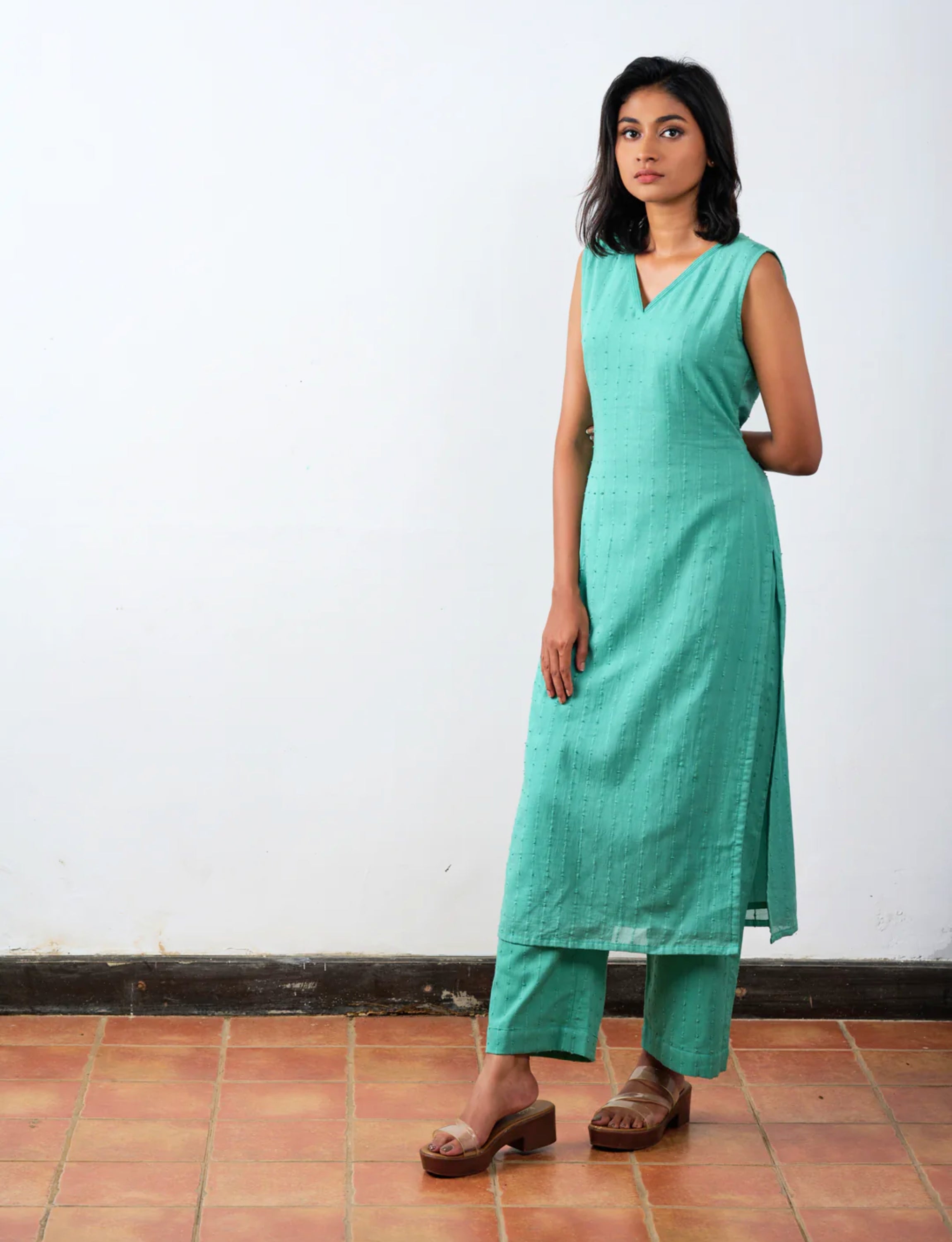 Sea Green Swiss Dot Kurta